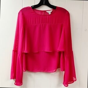 Y2K BELLE + SKY Fairy Whimsical Romantic Sheer Blouse Small Fuchsia Pink